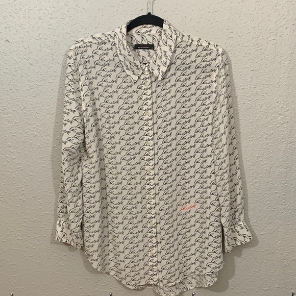 Equipment Kate Moss All Over Autograph Print Long Sleeve Blouse size Large - Picture 5 of 16